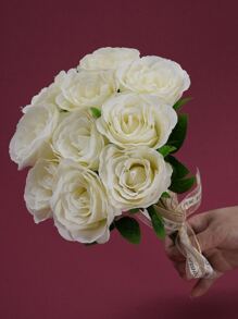 Realistic Handheld Bouquet Of Artificial Roses - Beige - View 3