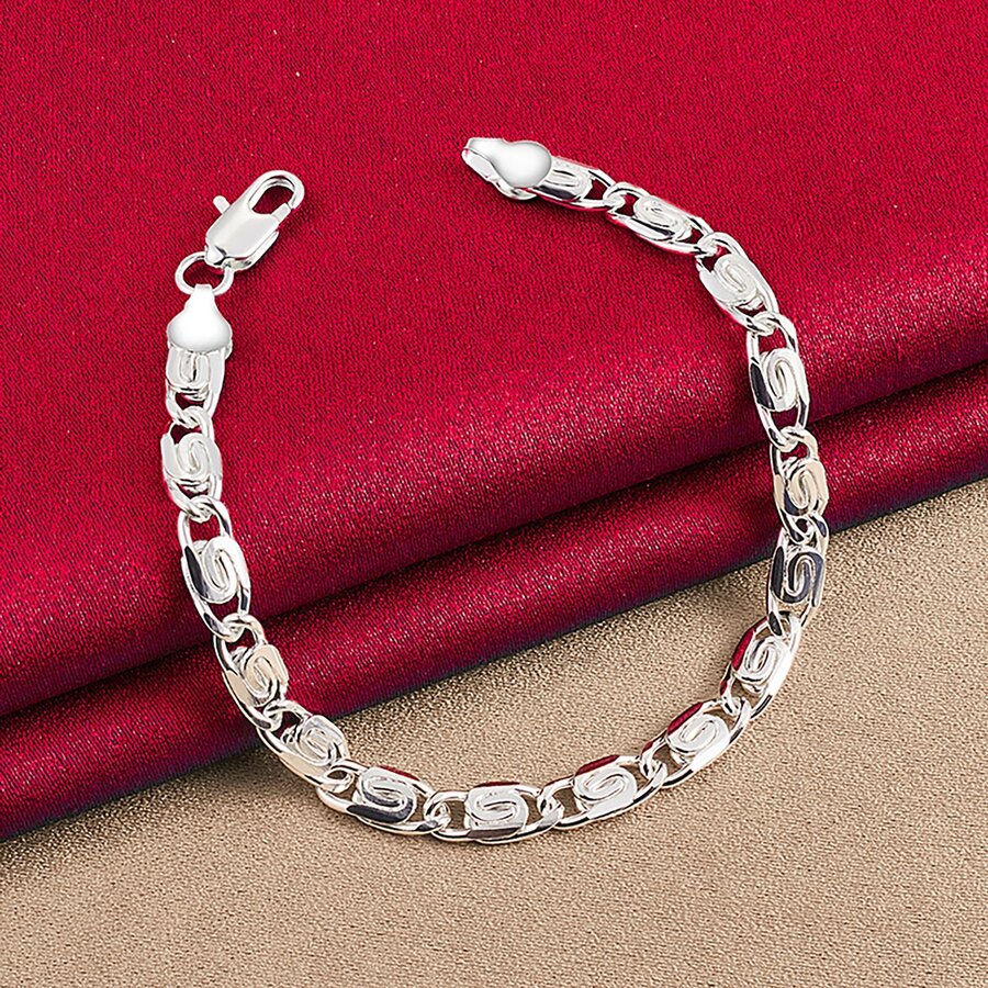 925纯银镀层侧向手链，男女皆宜，适合婚礼、订婚、派对等场合佩戴，时尚饰品 - 銀色 - 查看 1