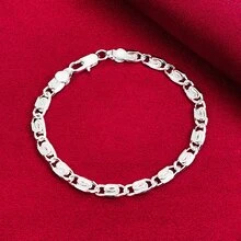 925纯银镀层侧向手链，男女皆宜，适合婚礼、订婚、派对等场合佩戴，时尚饰品 - 銀色 - 查看 3