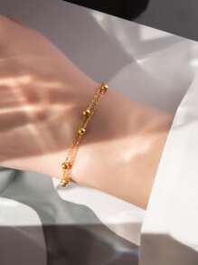 1 szt. Modna bransoletka z dwuwarstwowej złotej kulki ze stali nierdzewnej o wysokiej ochronie, odpowiednia do codziennego noszenia przez kobiety, na imprezy, wodoodporny dodatek do biżuterii, prezent na Walentynki. (Nie zawiera pudełka prezentowego), mama, matka, dzień matki, prezent