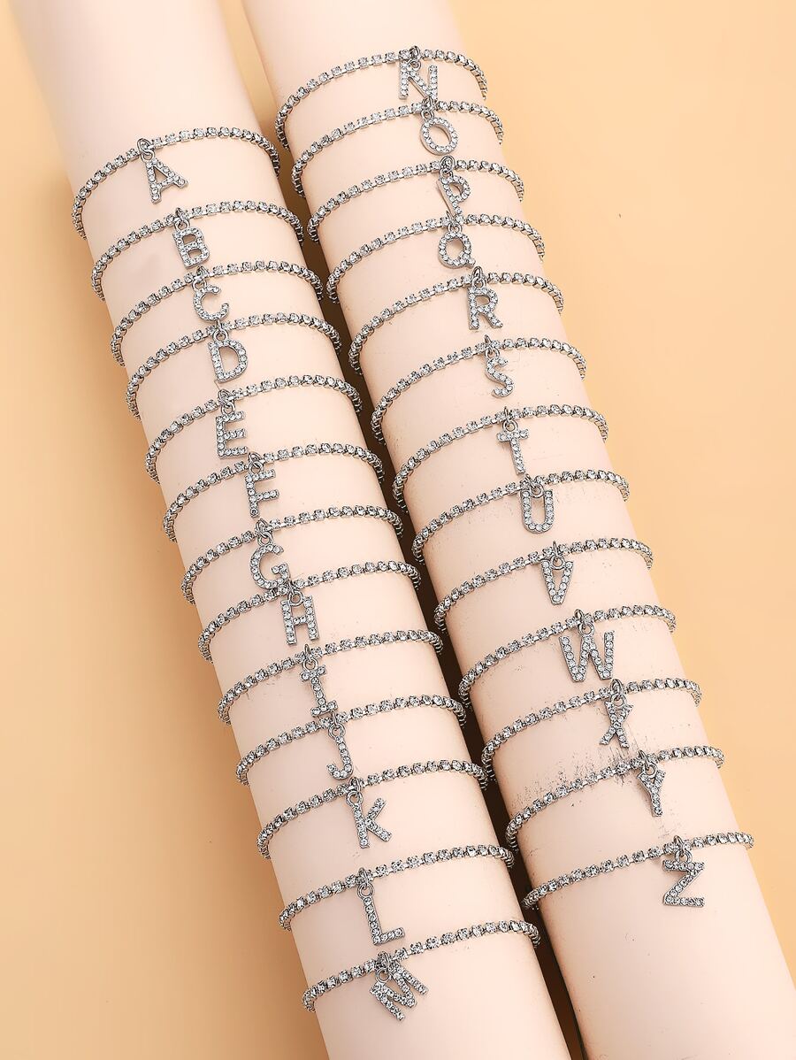 1 Vòng chân hình chữ cái đính đá thời trang và sáng tạo, Trang sức cho chân Unisex cho bãi biển mùa hè - Bạc - Xem 1