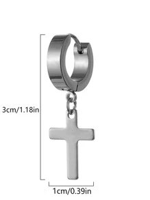 1pc Men's Stainless Steel Cross Shaped Drop Earring - Silver - View 3