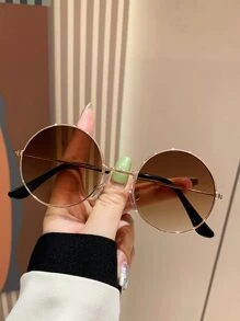 Shadewire 中性圓形金屬裝飾復古太陽眼鏡，時尚防紫外線墨鏡，適合夏季、戶外、海灘、旅行、假期、萬聖節、休閒與優雅穿搭，復古懷舊風 - 棕色 - 查看 3
