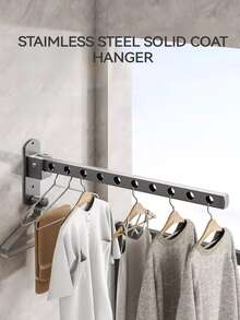 1入組多功能不銹鋼可折疊壁掛式衣架,合適的適用於陽台,臥室和浴室 - 灰色 - 查看 6