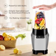 La Reveuse Personal Smoothie Blender 600 Watts With 20 Oz To Go Travel Bottle, Silver - Silver - View 4