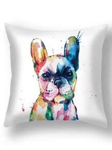 1pc Watercolor Bulldog Print Short Plush Decorative Pillow Cover, Single-Sided Design, Refreshing Fabric Easy To Wash, Flat Design Elevates Home Decor, Suitable For Sofa, Bedroom, Living Room, Balcony, No Filling, Not Included Pillow Insert, Can Be Used As Christmas, Halloween Gift, 45x45cm - Multicolor - View 2