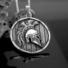 1入組不銹鋼盾和頭盔吊墜項鍊適合男士 - 鋼色 - 查看 1