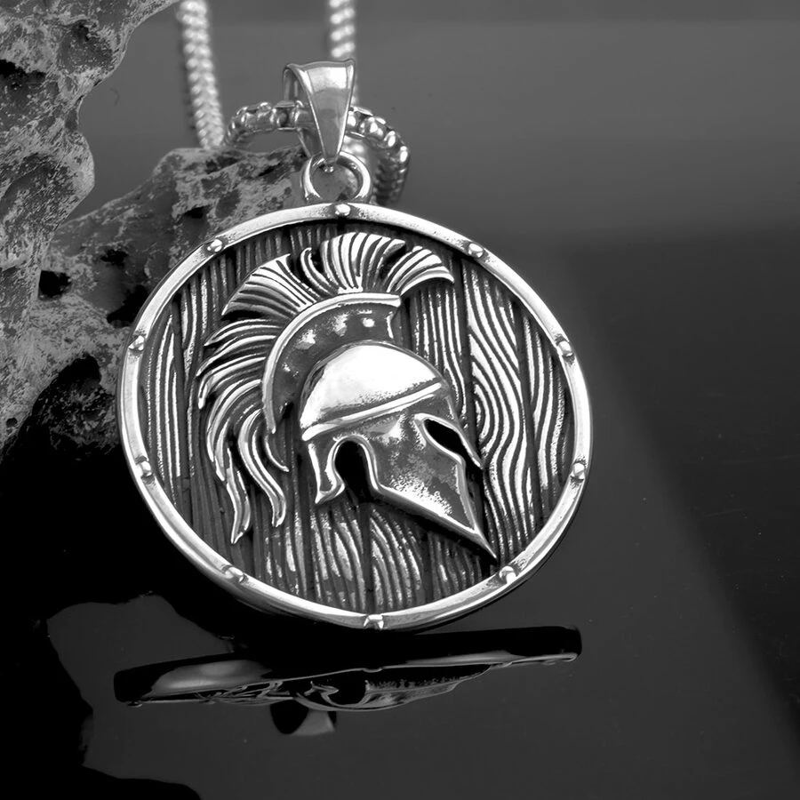 1入組不銹鋼盾和頭盔吊墜項鍊適合男士 - 鋼色 - 查看 1