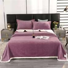 1pc Solid Color Thickened Lamb Fleece Blanket With Hidden Floral Pattern, Soft Cozy Bedding Blanket - Purple - View 1