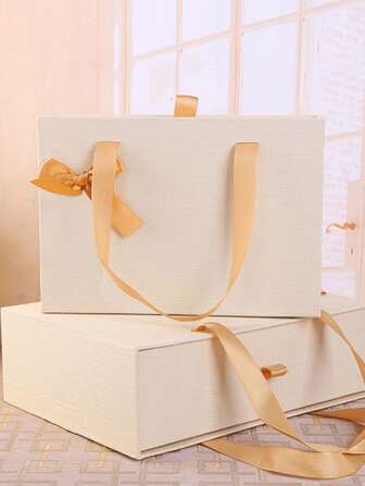 1入組淺褐色的抽屜禮物盒帶蝴蝶結手柄適用於生日,節日包裝