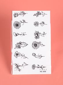 1入組花卉植物臨時紋身，性感防水防汗，真實草本汁液，非反射性幾何假黑色假紋身，女性貼紋身貼紙，適用於頸部、胸部、腹部、腰部、手臂、腳踝、手指，現代主義人體藝術 - 黑色 - 查看 7