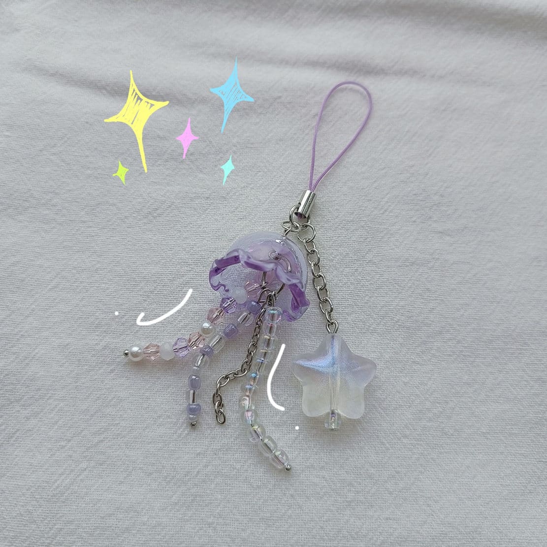 1pc Creative Diy Purple Jellyfish Mobile Phone Lanyard - Purple - View 1