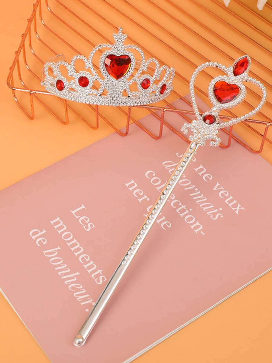 Set dulce princesa corona con varita mágica - Rojo - Ver 1