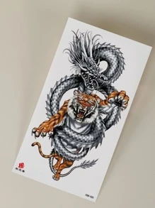 Tatuaje adhesivo, 1 hoja de tatuajes temporales con estampado de dragón y tigre chino para mujeres, tatuajes adhesivos para adultos, tatuaje realista de dragón, tigre, para mujeres y niñas - Multicolor - Ver 3
