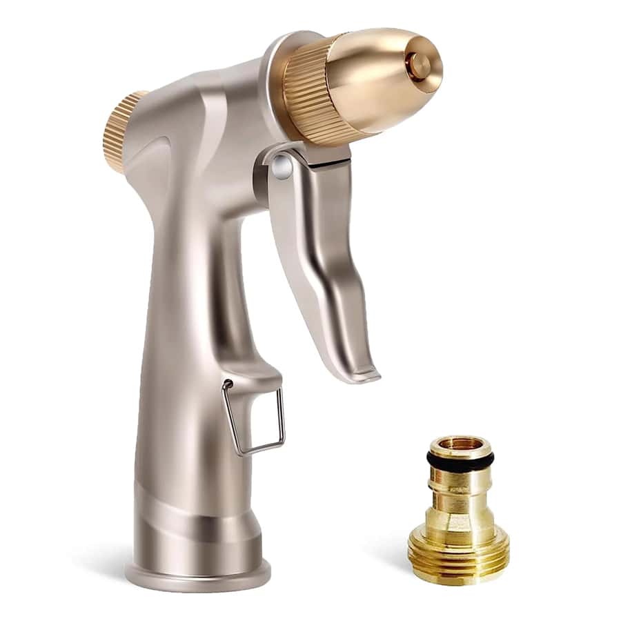 1pc Upgraded Garden Hose Nozzle, 100% Heavy Duty Metal Handheld High Pressure Water Spray Nozzle With 4 Spray Patterns, Ideal For Watering Plants And Lawns, Car Wash, Patio And Pet, Gold - Gold - View 1