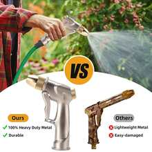 1pc Upgraded Garden Hose Nozzle, 100% Heavy Duty Metal Handheld High Pressure Water Spray Nozzle With 4 Spray Patterns, Ideal For Watering Plants And Lawns, Car Wash, Patio And Pet, Gold - Gold - View 4
