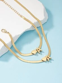 1入組簡約風金屬質感Love&字母手鏈&1入組鏈條樣式項鍊 - 金黃色 - 查看 2