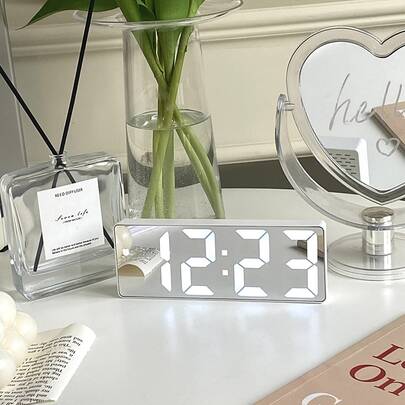 1pc LED Mirror Desk Clock, Digital Alarm Clock With Snooze Function, Time Display, Desk Electronic Clock, Snooze Function, Night Light, Desk USB Clock, Home Decor, Smart Clock, Bedroom/Office Desk Clock, Home Decor, Room Decor, Digital Clock, Bedroom Decor, Dorm Decor, Back To School Decor, School Surprise, Study Supplies