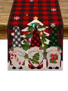 1 件圣诞雪花毛绒公仔桌旗，节日厨房餐桌装饰 - 彩色 - 查看 1