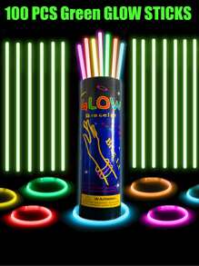 100 piezas/set palo de brillo fluorescente de fiesta DIY verde, collar de neón de brillo duradero no comestible, accesorios de ambiente de evento - Verde - Ver 1