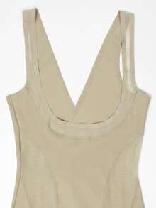 Open Bust Sculpting Chest Support Body Shaper Dress For Women Mesh One Piece Full Slip Tummy Control Shapewear With Adjustable Strap - Apricot - View 10