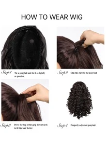 American Curly Ponytail Wig, Net Twist Style Wear, Easy and Secure, 12 inches, Ombre Ponytail. Made of heat-resistant synthetic fiber, voluminous and natural, can be styled with a hairdryer or flat iron, long-lasting shape. Soft and natural, just like real hair, you can hardly tell you're wearing a wig. Add length and volume to your ponytail in just a few seconds. Soft, tangle-free, lightweight, and comfortable. Suitable for daily wear, parties, and cosplay. Perruque, Pelucas. - màu đen - Xem 6