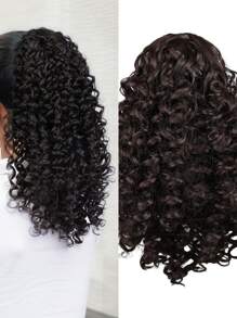 American Curly Ponytail Wig, Net Twist Style Wear, Easy and Secure, 12 inches, Ombre Ponytail. Made of heat-resistant synthetic fiber, voluminous and natural, can be styled with a hairdryer or flat iron, long-lasting shape. Soft and natural, just like real hair, you can hardly tell you're wearing a wig. Add length and volume to your ponytail in just a few seconds. Soft, tangle-free, lightweight, and comfortable. Suitable for daily wear, parties, and cosplay. Perruque, Pelucas. - màu đen - Xem 1