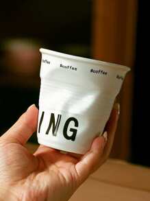 Stylish Asymmetrical Ceramic Coffee Cup With Pleats School Supplies - White - View 4