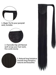 18-34英寸耐热合成直发马尾假发，黑色/棕色可选，夹式或环绕式佩戴，马尾假发，女士马尾假发 - 黑色 - 查看 6