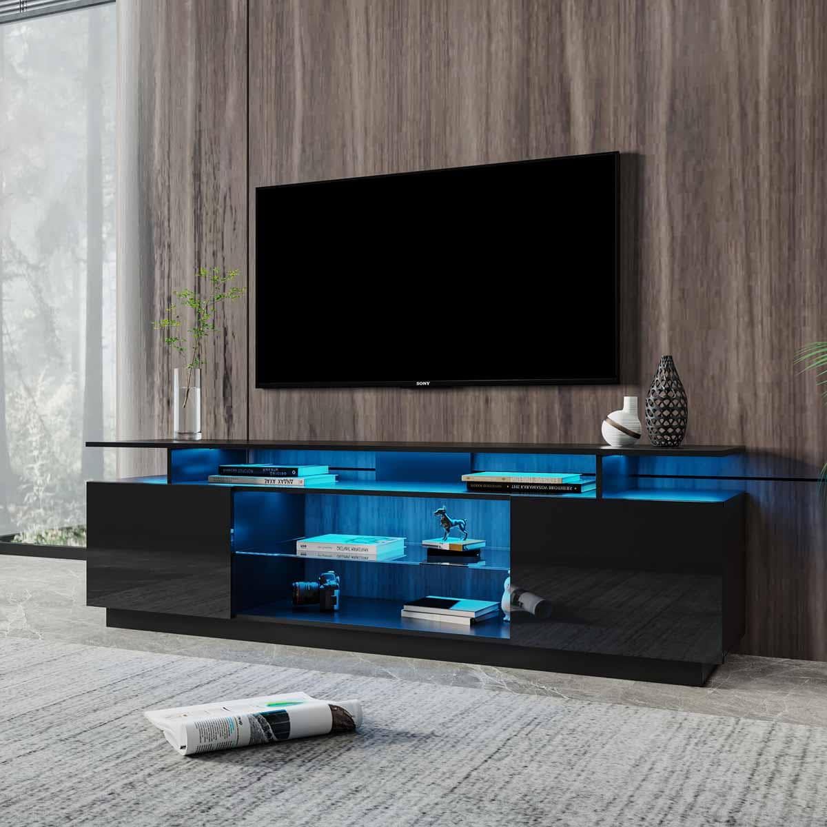 Black TV Stand for 80 Inch TV Stands, Media Console Entertainment