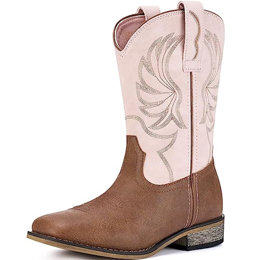 Western Square Toe Cowgirl Boots with Walking Heel Kids Cowboy Boots - Pink - View 1