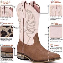 Western Square Toe Cowgirl Boots with Walking Heel Kids Cowboy Boots - Pink - View 2