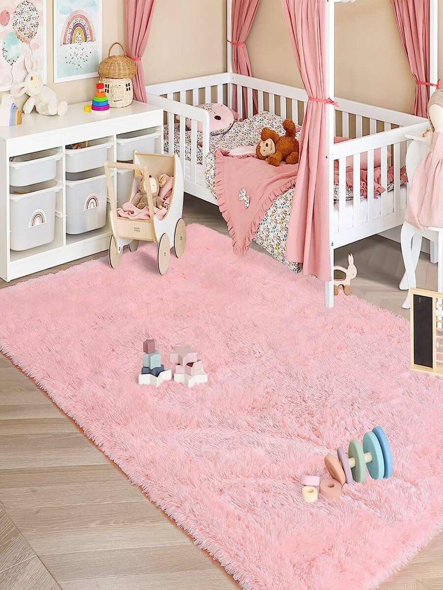 1pc Pink Plush Long-fur Soft Carpet For Living Room, Bedroom. Non