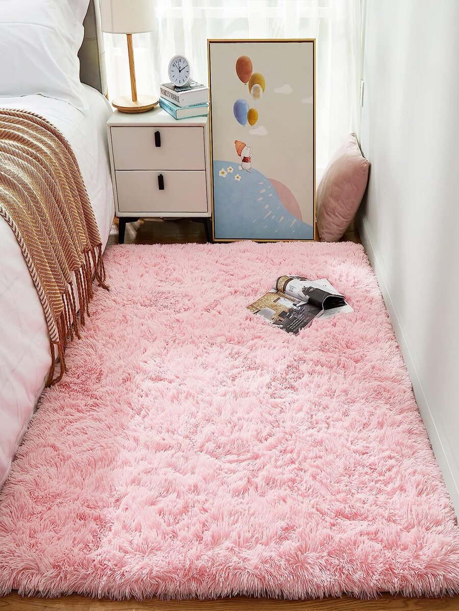 1pc Pink Plush Long-fur Soft Carpet For Living Room, Bedroom. Non