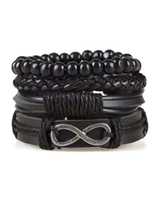 Set de 4 piezas de pulseras trenzadas vintage combinadas para niños