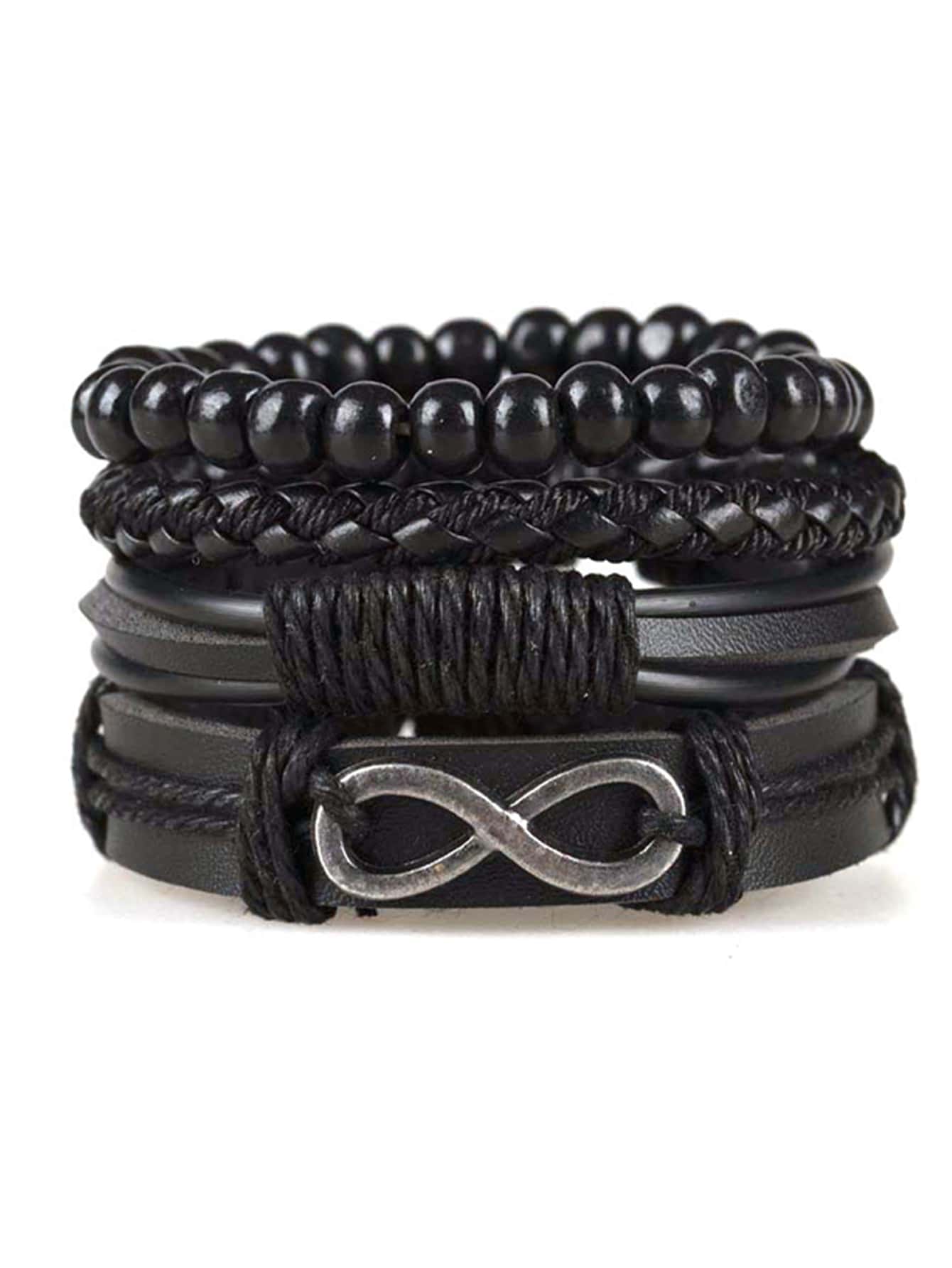 Set de 4 piezas de pulseras trenzadas vintage combinadas para niños