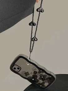 情人节花朵手机壳 1 件适用于 11 12 13 14 Pro Max 15 16 Pro Max，黑色大波浪 - 黑色细绳 - 黑色花朵月亮手机壳 - 彩色 - 查看 4