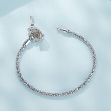 1入組925純銀心鎖基本款吊墜手環鋪路設置立方氧化鋯適合女士珠子和吊墜吊墜DIY首飾類Love禮物至女朋友 - 銀色 - 查看 5