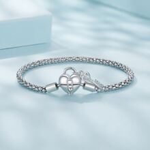 1入組925純銀心鎖基本款吊墜手環鋪路設置立方氧化鋯適合女士珠子和吊墜吊墜DIY首飾類Love禮物至女朋友 - 銀色 - 查看 1