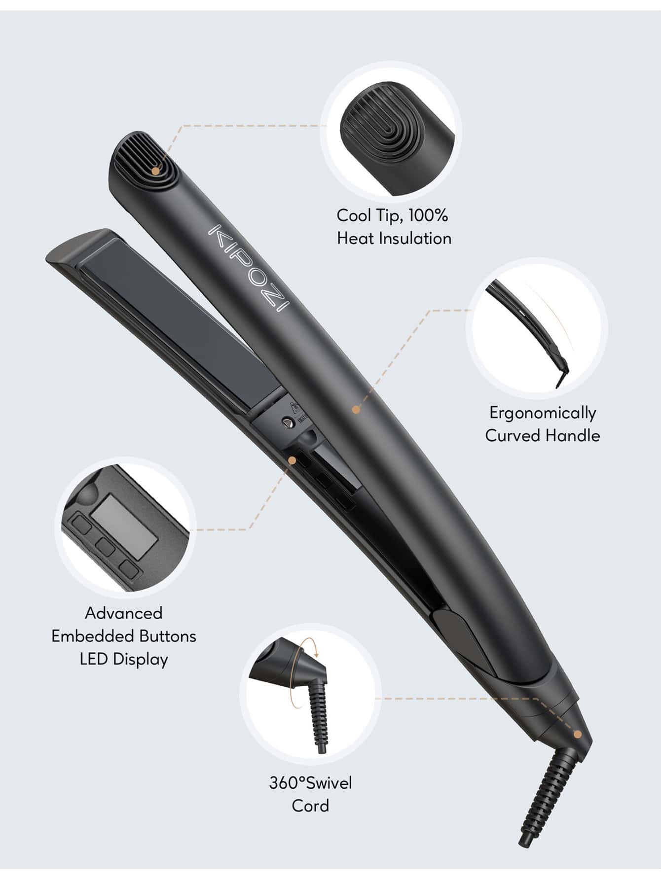 KIPOZI Ceramic Hair Straightener 2 in 1 Flat Iron for Hair Ionic Dual