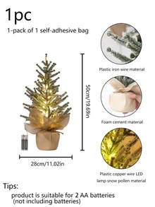 1 cây thông Noel nhân tạo cao 50cm (cao) trong chậu + Đèn LED (Không bao gồm pin) - Dùng để trang trí nhà nông trại Giáng sinh, trưng bày cửa sổ, bàn cà phê - Nhiều màu - Xem 3