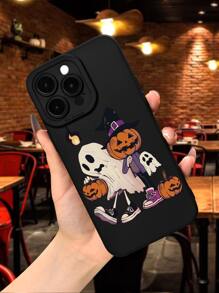 卡通南瓜和幽靈圖案手機殼相容於 iPhone 15/15Pro/15Plus/15Promax - 黑色 - 查看 2
