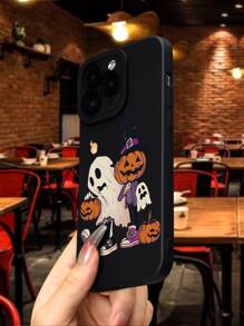 卡通南瓜和幽靈圖案手機殼相容於 iPhone 15/15Pro/15Plus/15Promax - 黑色 - 查看 3