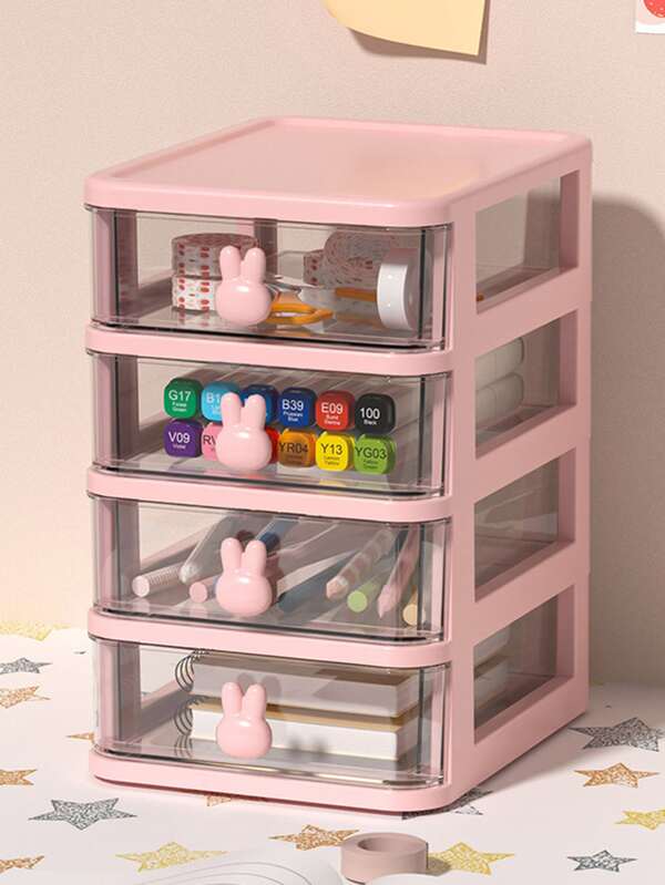 1pc Four-layer Rabbit Shaped Desktop Storage Box With Transparent Drawers Design, Random Color