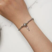 1入組925純銀心鎖基本款吊墜手環鋪路設置立方氧化鋯適合女士珠子和吊墜吊墜DIY首飾類Love禮物至女朋友 - 銀色 - 查看 10