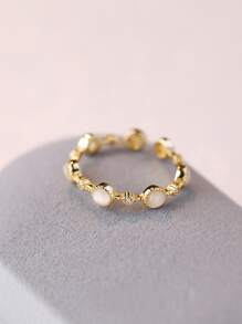 1入組復古法式燈豪華S925銀宮廷風玻璃貓眼石頭可調節圓環適合女士,生日禮物