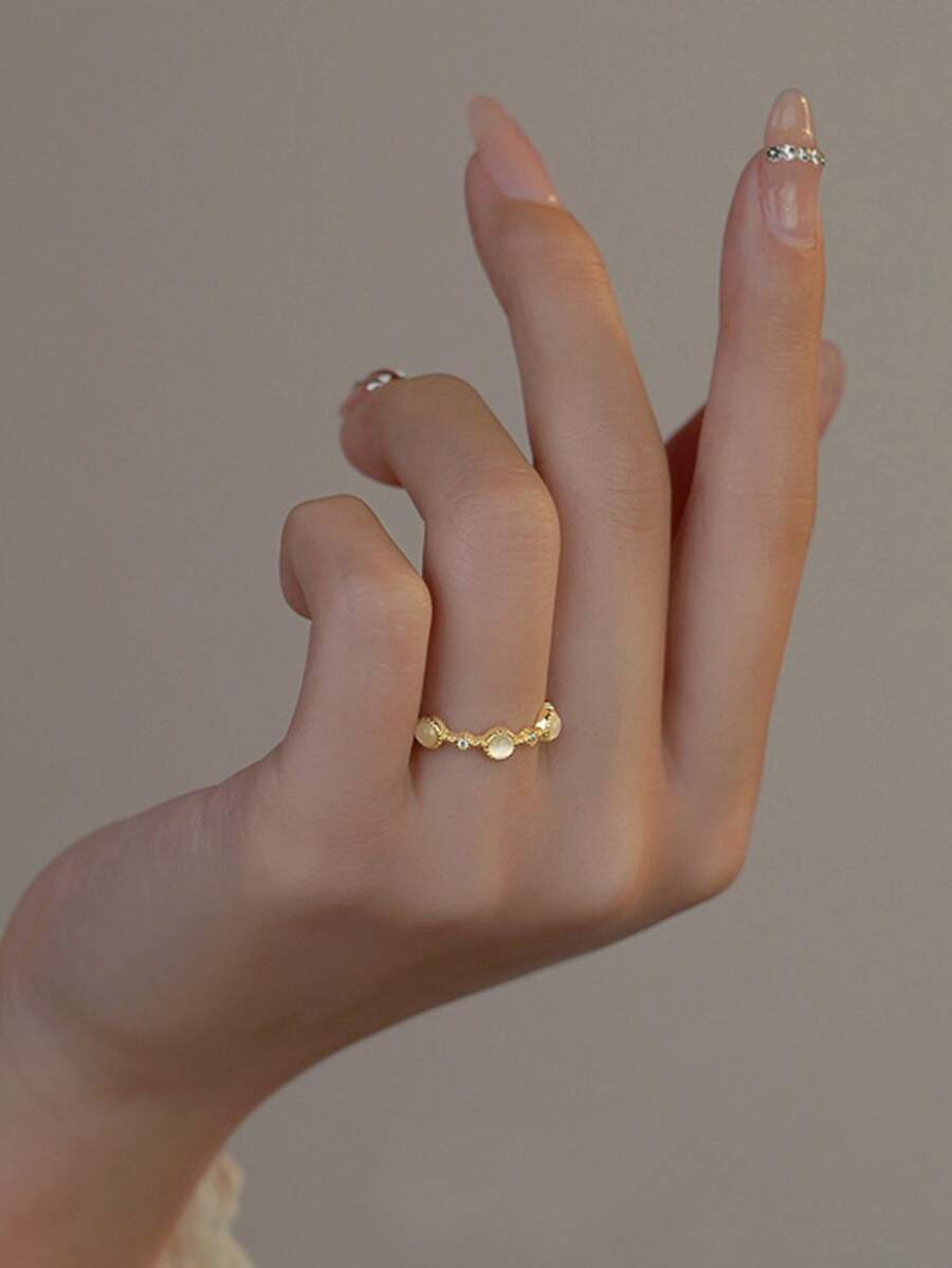 1入組復古法式燈豪華S925銀宮廷風玻璃貓眼石頭可調節圓環適合女士,生日禮物