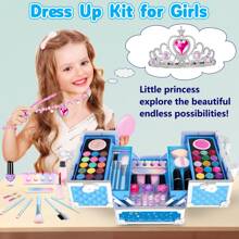 62 Pcs Kids Makeup Kit For Girl, Washable Play Makeup Toys Set For Dress Up, Pretend Beauty Vanity Set With Cosmetic Case Birthday Toys For Girls 3 4 5 6 7 8 9 10 11 12 Year Old Kids Toddlers - 藍色 - 查看 3