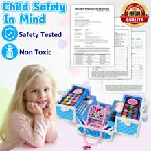 62 Pcs Kids Makeup Kit For Girl, Washable Play Makeup Toys Set For Dress Up, Pretend Beauty Vanity Set With Cosmetic Case Birthday Toys For Girls 3 4 5 6 7 8 9 10 11 12 Year Old Kids Toddlers - 藍色 - 查看 6