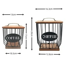 黑色方形膠囊形狀桌子收納籃帶棕色的木板底座 - 黑色 - 查看 5